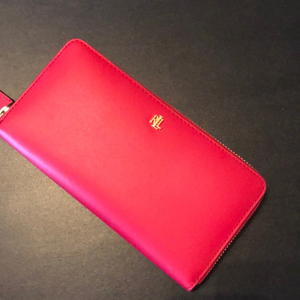 Red leather Lauren by Ralph Lauren zip @ wallet❤️